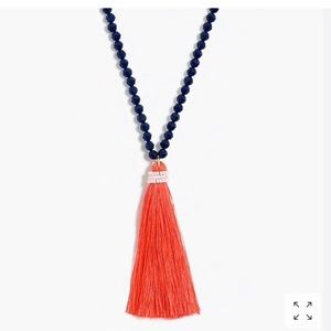 J. Crew Navy Beaded Necklace with Coral Tassel